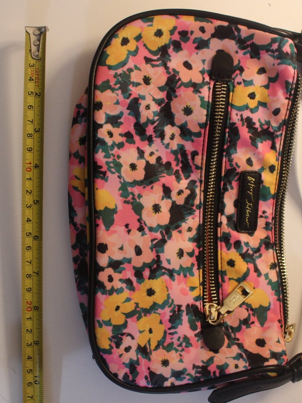 Betsey Johnson Pink Floral Zip-Top Crossbody Bag